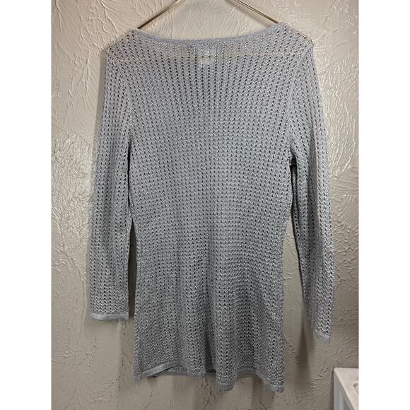 Jones New York Pullover Sweater Gray Silver Loose Mesh Weave Long Sleeve Medium - Picture 2 of 5